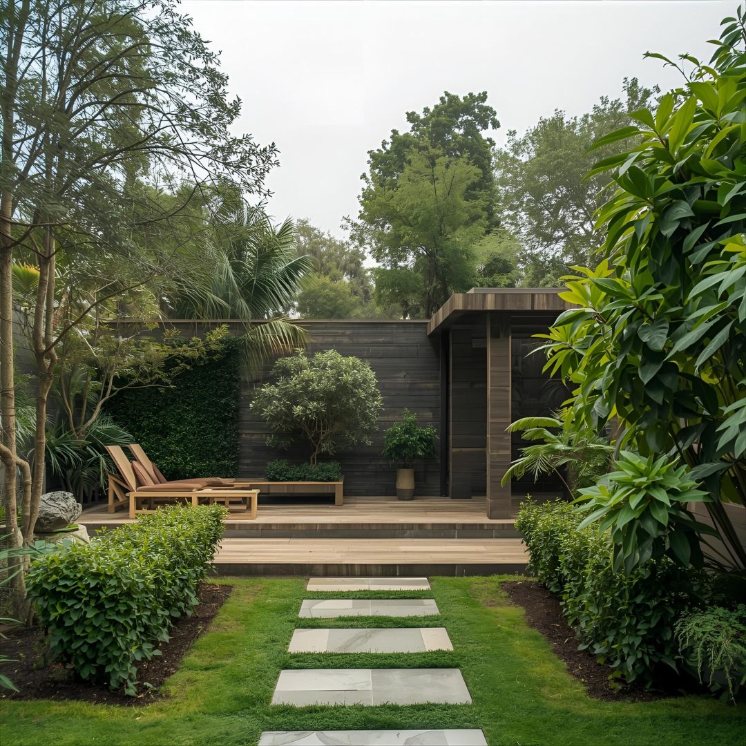 Plan et visualisation 3D d'un jardin moderne